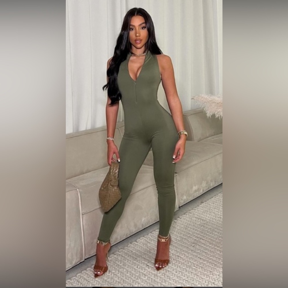 Naked Wardrobe Snatched Olive Green Jumpsuit